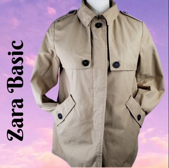 Zara Basics Outdoor Wear Womens Tan Lightweight Mid Length Button Up Jacket Sz M - Picture 1 of 14